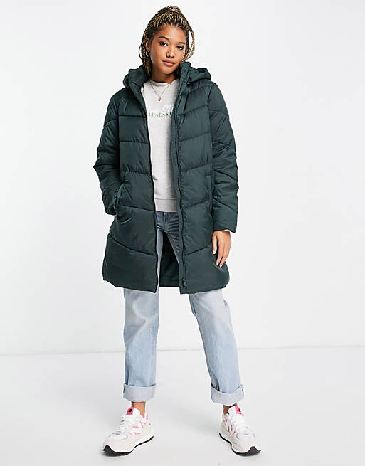 Vila padded coat with hood in green - MGREEN