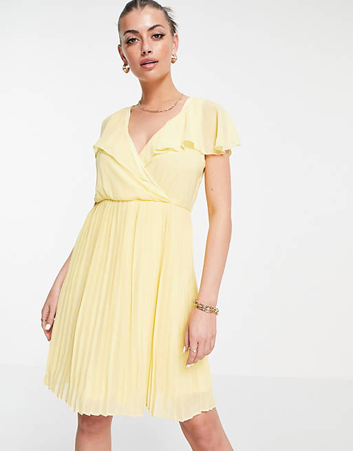 Dresses Vila recycled blend pleated mini dress with frill collar in yellow 