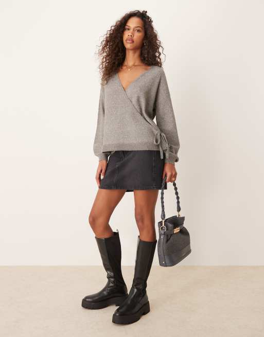 Vila relaxed wrap front cardigan in gray | ASOS