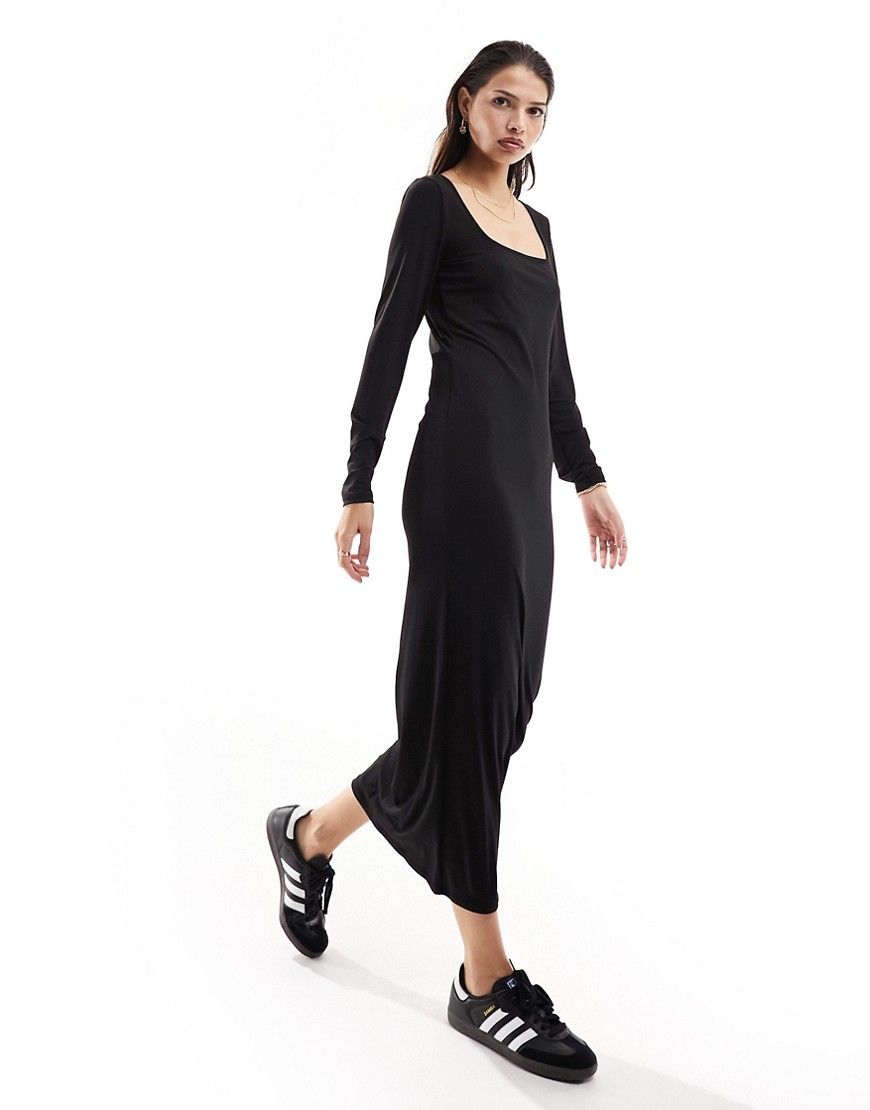 Vila reversable stretch long sleeved maxi dress in black