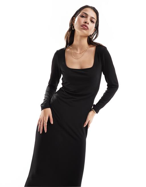 Vila reversable stretch long sleeved maxi dress in black