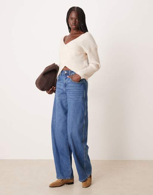 VILA reversible cross detail knit sweater in birch cream, 2 of 4