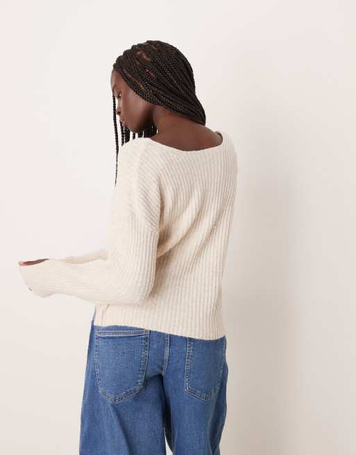 VILA reversible cross detail knit sweater in birch cream, 4 of 4