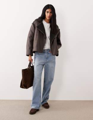 Vila Reversible Faux Shearling Jacket In Brown