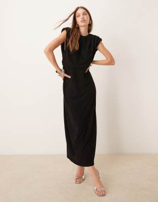 Vila Reversible Maxi Dress With Padded Shoulders In Black