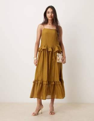 Vila Rhinestone Tiered Cami Maxi Dress In Orange