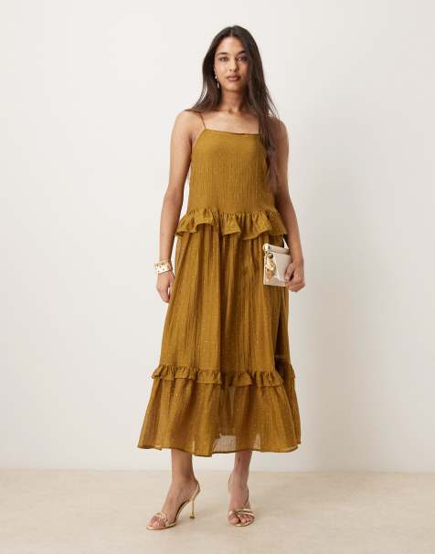 VILA rhinestone tiered cami maxi dress in olive green - view 1