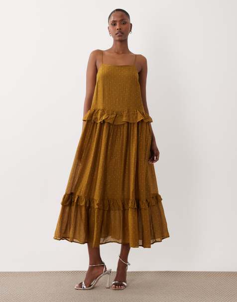 Vila rhinestone tiered cami maxi dress in olive green