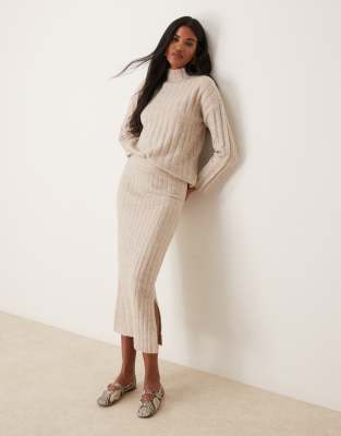 rib knit maxi skirt in cream - part of a set-White