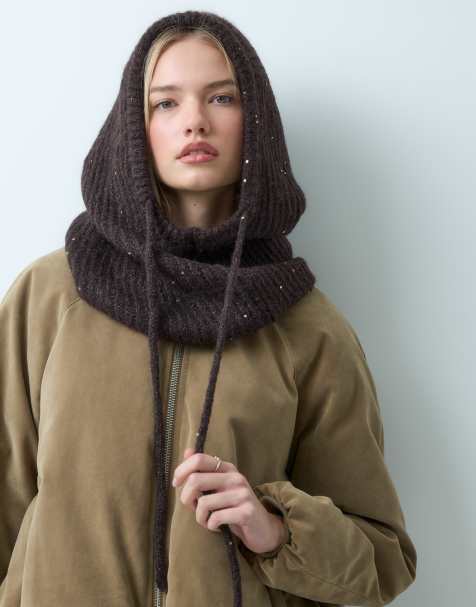 Vila rib knitted balaclava in chocolate brown - view 1