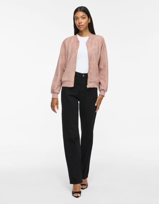 Vila ribbad bomberjacka med v-ringning och dragkedja i rosa, 3 av 7