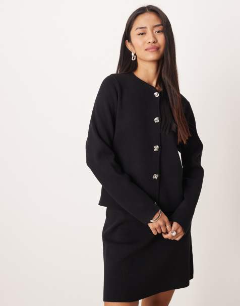 Vila ribbed cardigan co-ord with hammered silver buttons in black - view 1