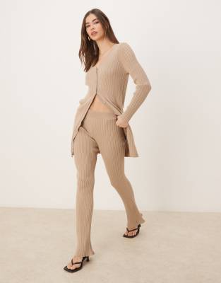 ribbed flare pants in tan - part of a set-Neutral