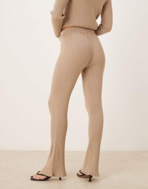 Vila ribbed flare pants in tan - part of a set