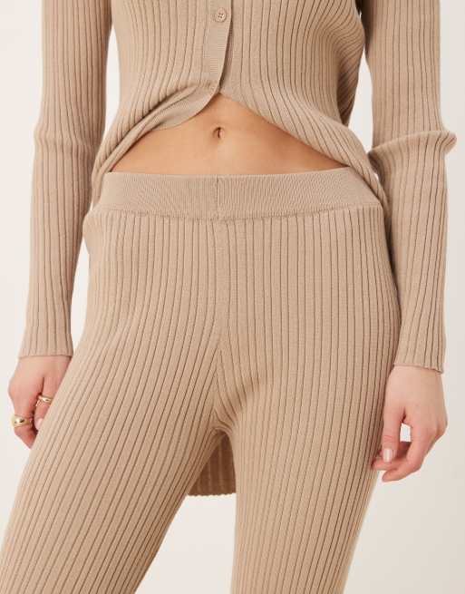 Vila ribbed flare pants in tan - part of a set