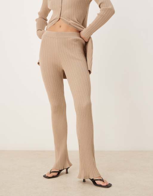 Vila ribbed flare pants in tan - part of a set