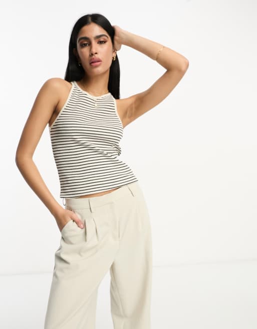 Vila ribbed jersey vest top in black stripe ASOS