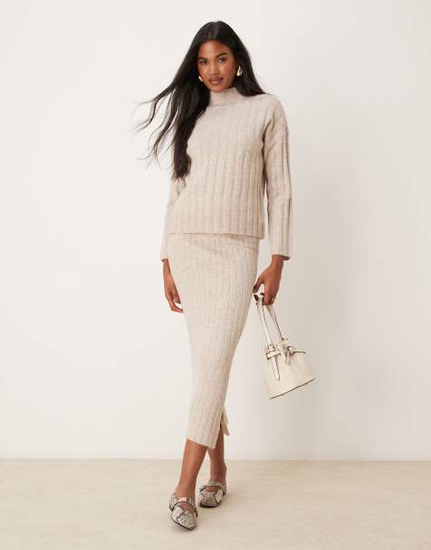 Vila ribbed jumper and maxi skirt set in cream - view 1