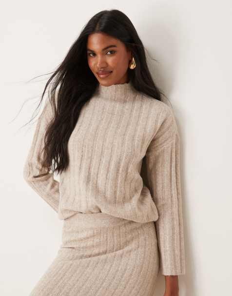 Vila ribbed jumper co-ord in cream