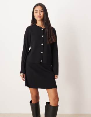 Vila Ribbed Mini Skirt In Black