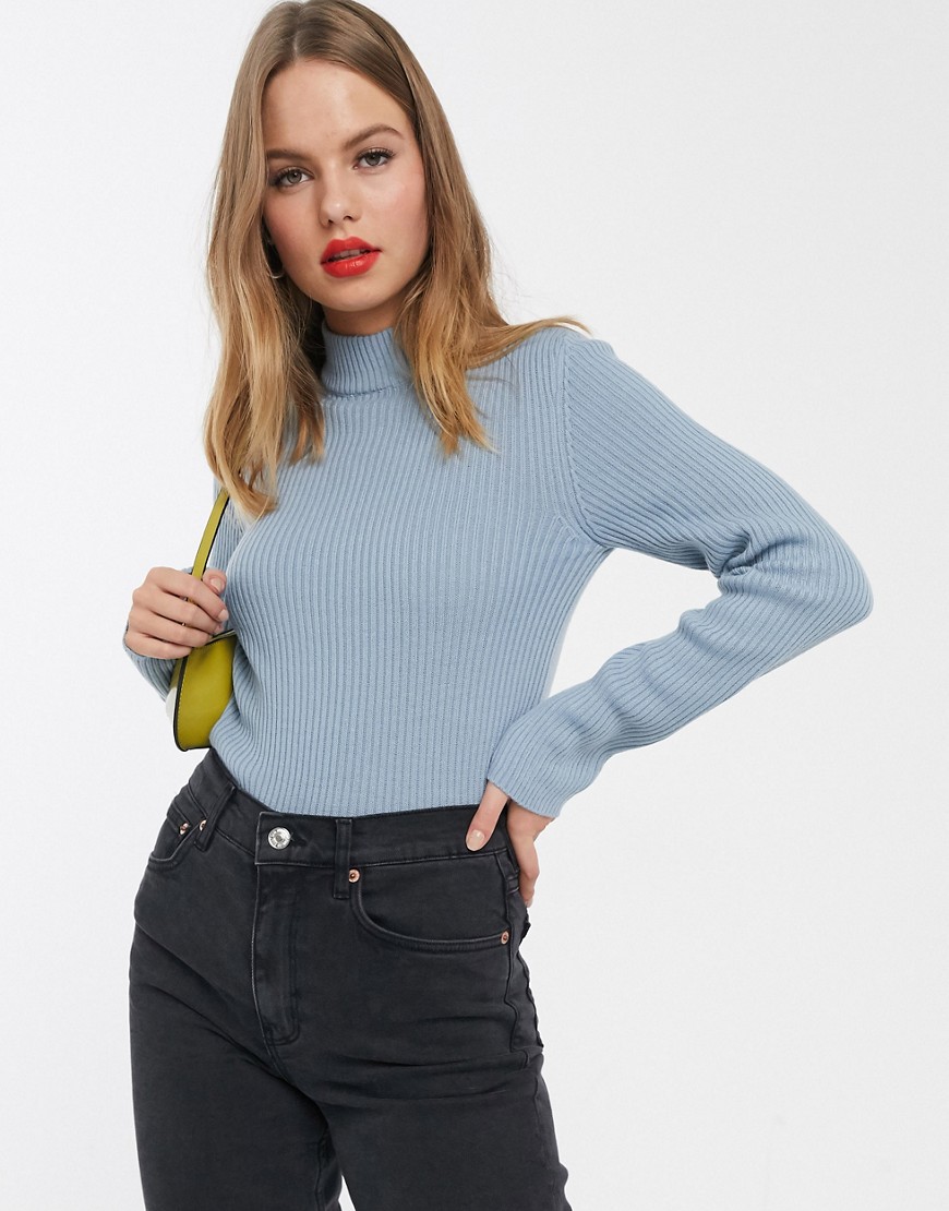 Vila ribbed sweater with high neck-Blue
