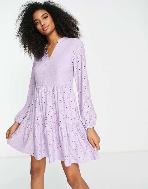 Vila - Robe babydoll courte en broderie anglaise - Lilas - LILAC - view 1