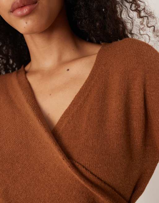VILA - Robe cache-cœur courte en maille - Camel , 3 de 4