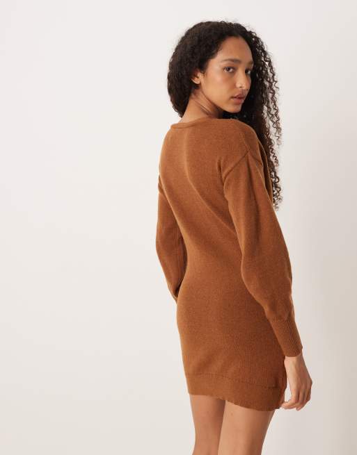 VILA Robe cache-cœur courte en maille Camel ASOS