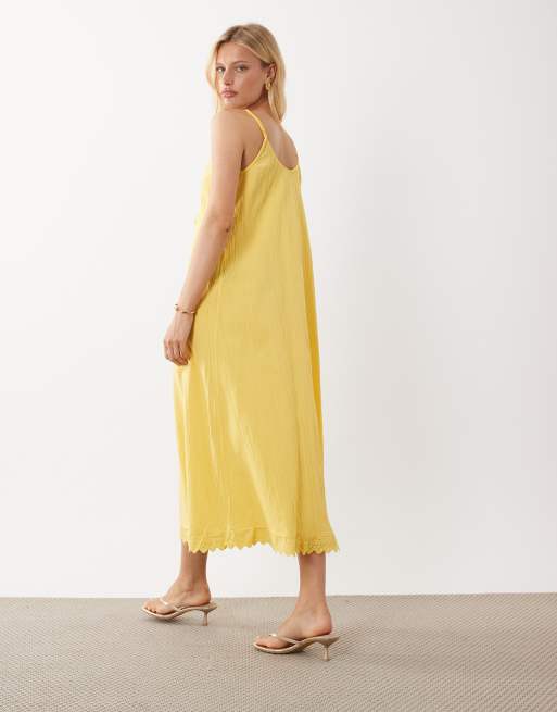 VILA - Robe caraco longue en coton à bords volantés - Jaune, 4 de 4