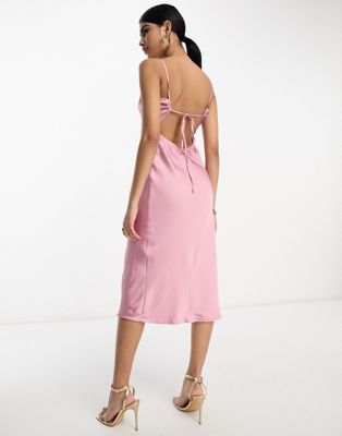 Vila satin cami midi dress with tie back in dusty pink - ASOS Price Checker