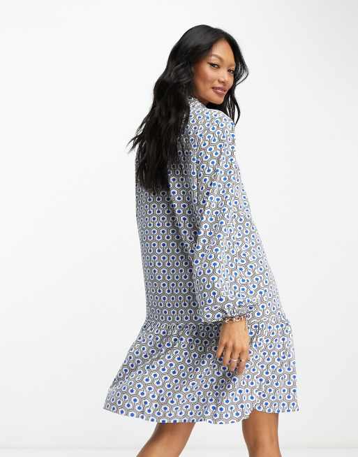 Vila Robe chemise courte manches longues et imprim Bleu