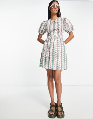 Vila mini dress with cut out back in striped floral print - ASOS Price Checker