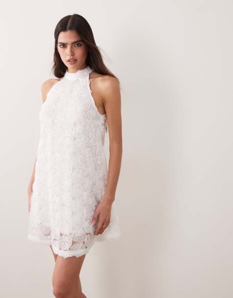 VILA - Robe courte dos nu en jacquard fleuri - Blanc - view 1