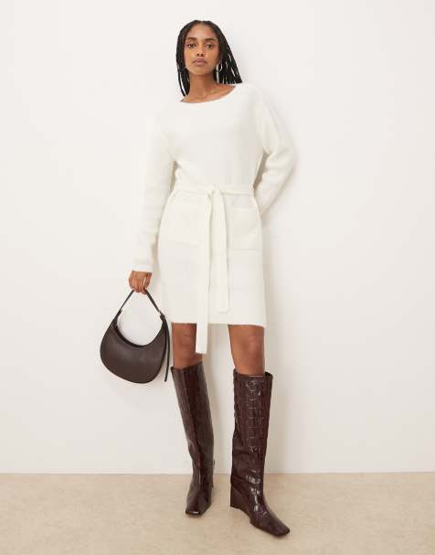 VILA - Robe courte en maille nouée à la taille - Blanc - view 1