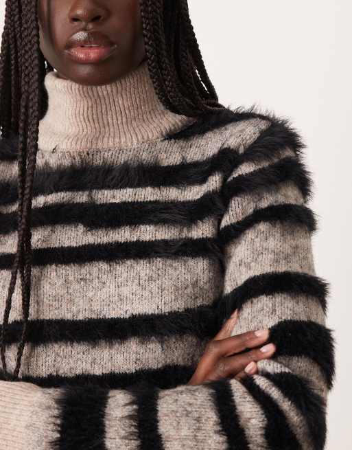 VILA - Robe courte en maille texturée à motif zébré - Naturel chiné, 3 de 4