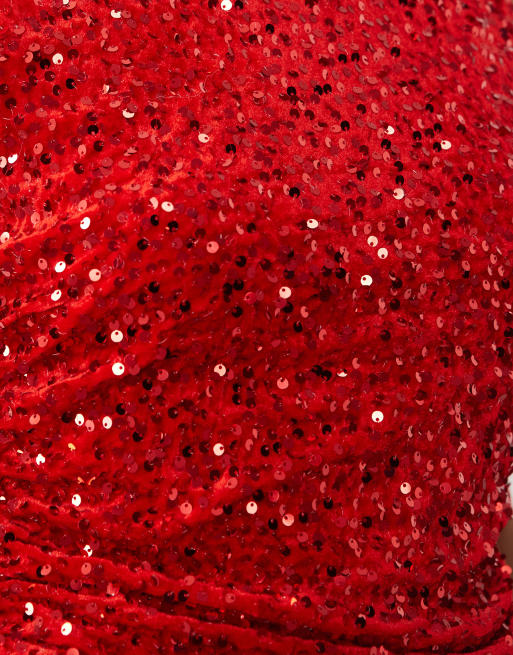Vila robe courte sans manches en velours à sequins avec fronces rouge, 2 de 4