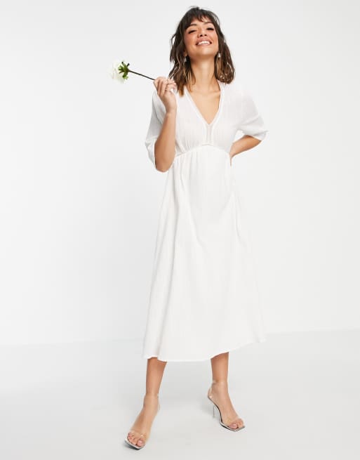 Vila - Robe de mariée mi-longue avec taille empire et col V - Blanc, 4 de 4