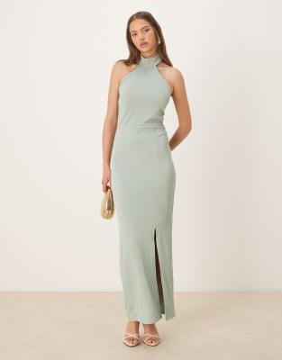 Robe dos nu longue en jersey texturé - Vert cendré 2XL