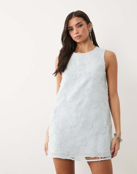 Vila - Robe droite courte en jacquard fleuri - Bleu clair - view 1