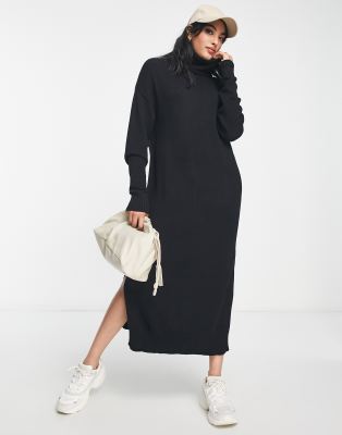 Robe longue à col roulé en maille fendue sur les côtés - Noir S