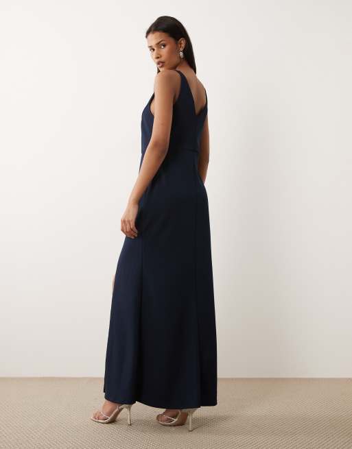 VILA - Robe longue à décolleté profond en V et fente sur la jambe - Bleu marine, 4 de 4