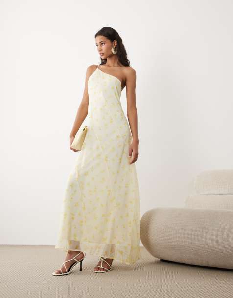 VILA - Robe longue asymétrique à petites fleurs - Jaune - view 1