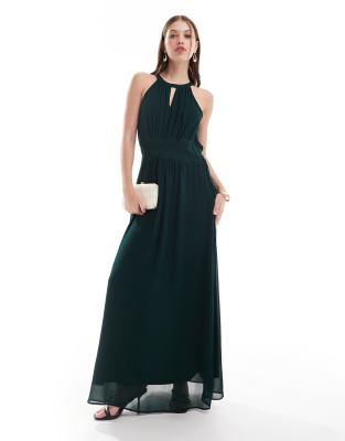 Robe longue de demoiselle d'honneur à encolure américaine - Vert foncé 40