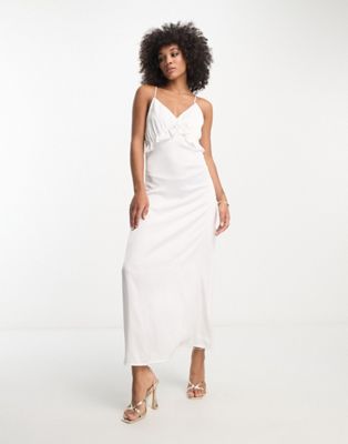 Vila Bridal satin slip maxi dress with frill detail in white - ASOS Price Checker