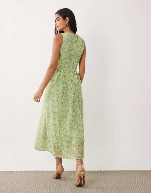 VILA - Robe longue en jacquard fleuri - Vert sauge, 3 de 4