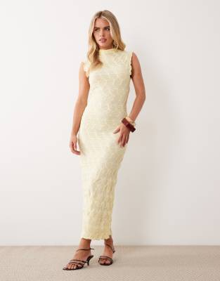 VILA - Robe longue en jersey texturé - Jaune pastel XXL