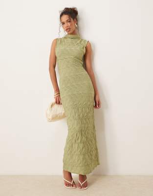 Vila - Robe longue en jersey texturé - Vert sauge