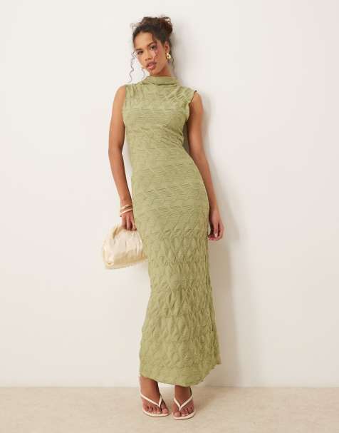 Vila - Robe longue en jersey texturé - Vert sauge - view 1