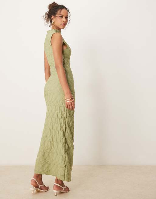Vila - Robe longue en jersey texturé - Vert sauge, 3 de 4