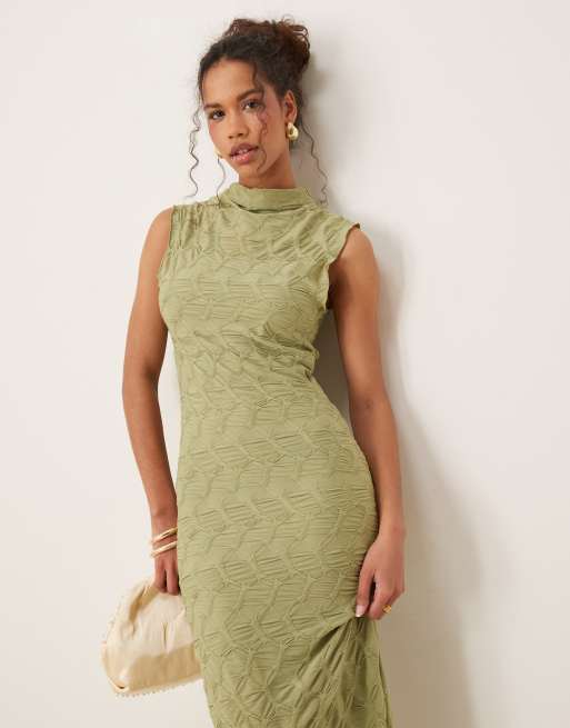 Vila - Robe longue en jersey texturé - Vert sauge, 4 de 4